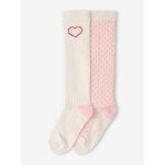 Lot de 2 chaussettes hautes fille rose bonbon