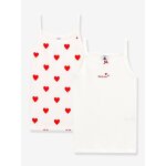 Lot de 2 chemises � bretelles coeur petite fille en coton - blanc coeurs
