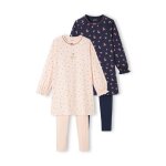 Lot de 2 chemises de nuit  fleurs + legging lot rose bleu aop