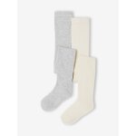 Lot de 2 collants ajour�s �cru