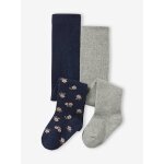 Lot 2 collants bébé fille uni et motifs fleurs bleu nuit Lot 2 collants bébé fille uni et motifs fleurs bleu nuit