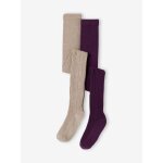 Lot de 2 collants en maille torsade fantaisie fille aubergine