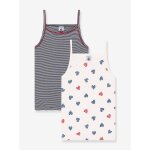 Lot de 2 d�bardeurs � bretelles enfant en coton imprim� coeurs blanc