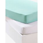 Lot de 2 draps - housses bb en jersey extensible bleu vert + blanc