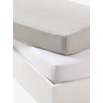 Lot de 2 draps - housses bb en jersey extensible gris + blanc