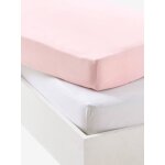 Lot de 2 draps - housses bb en jersey extensible rose ple + blanc