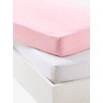 Lot de 2 draps - housses bb en jersey extensible rose ple + blanc