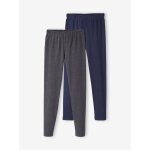 Lot de 2 leggings basics unis fille lot gris anthracite + bleu mar