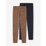 Lot de 2 leggings fille basics marron imprim