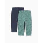 Lot de 2 leggings unis et imprim�s vert clair