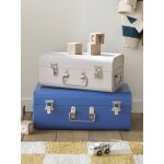 Lot de 2 malles en mtal gigognes bleu jean