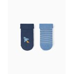 Lot de 2 paires de chaussettes antid�rapantes avec rayures / fus�e multicolore