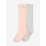 Lot de 2 paires de chaussettes hautes bb rose poudr + gris chin