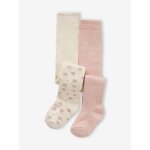 Lot de 2 paires de collants bb fille  fleurs et en ctes cru