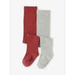 Lot de 2 paires de collants b�b� fille pois gris chin� / uni