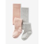Lot de 2 paires de collants  coeurs / unis bb fille gris chin