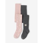 Lot de 2 paires de collants fille  fleurs rose poudr