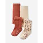 Lot de 2 paires de collants  fleurs / torsades bb fille vieux rose