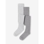 Lot de 2 paires de collants en maille c�tel�e fille gris chin�