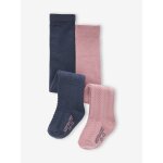 Lot de 2 paires de collants en maille torsade bb fille marine