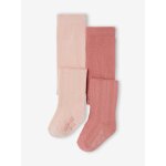 Lot de 2 paires de collants en maille torsad�e b�b� fille rose p�le