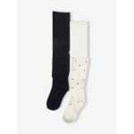 Lot de 2 paires de collants en maille unie /  pois lot ivoire