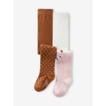 Lot de 2 paires de collants  pois / animalier bb fille noisette