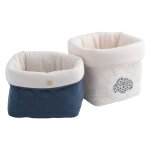 Lot de 2 pani�res de rangement en coton matelass� - petit nuage blanc / bleu