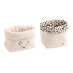 Lot de 2 panires de rangement en velours ctel - leopard ecru