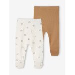 Lot de 2 pantalons naissance � pieds cappuccino
