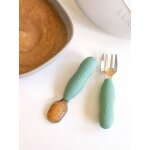 Lot de 2 pr� - couverts d'apprentissage 2e �ge en inox et silicone sage green