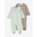 Lot de 2 pyjamas bébé fille en molleton vert sauge Lot de 2 pyjamas bébé fille en molleton vert sauge