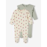 Lot de 2 pyjamas bébé fille pommes vert sauge Lot de 2 pyjamas bébé fille pommes vert sauge