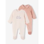 Lot de 2 pyjamas bébé fille en velours rose pâle Lot de 2 pyjamas bébé fille en velours rose pâle