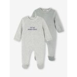 Lot de 2 pyjamas bébé garçon en velours gris chiné Lot de 2 pyjamas bébé garçon en velours gris chiné