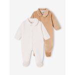 Lot de 2 pyjamas b�b� mixtes en velours ouverture naissance beige