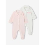 Lot de 2 pyjamas b�b� mixtes en velours ouverture naissance rose