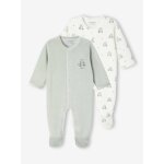Lot de 2 pyjamas b�b� naissance en velours vert d'eau