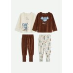 Lot de 2 pyjamas b�b� 2 pi�ces en velours � pieds retroussables math�o marron