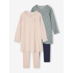 Lot de 2 pyjamas chemises de nuit + leggings fille rose p�le