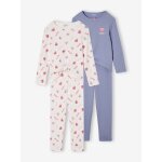 Lot de 2 pyjamas fille coeurs en côtes marine Lot de 2 pyjamas fille coeurs en côtes marine