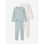 Lot de 2 pyjamas fille fleurs en maille ctele bleu gris