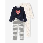 Lot 2 pyjamas fille velours coeurs écru Lot 2 pyjamas fille velours coeurs écru