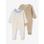 Lot de 2 pyjamas naissance garçon en velours personnalisable écru Lot de 2 pyjamas naissance garçon en velours personnalisable écru