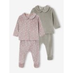 Lot de 2 pyjamas naissance 2 pices en velours vieux rose
