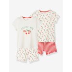 Lot de 2 pyjashorts fille cerise lot ivoire