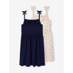 Lot de 2 robes à bretelles fille 1 imprimée + 1 unie marine Lot de 2 robes à bretelles fille 1 imprimée + 1 unie marine