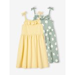 Lot de 2 robes fille � bretelles vert sauge