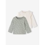 Lot de 2 t - shirts bébé basics manches longues vert sauge Lot de 2 t - shirts bébé basics manches longues vert sauge