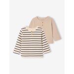 Lot de 2 t - shirts b�b� manches longues nid d'abeille ray� marine
